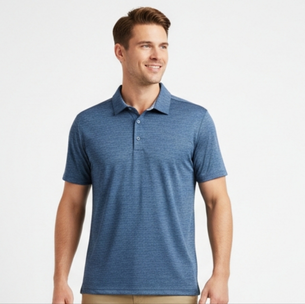 Layer8 Men's size Small Quick Dry Polo Shirt Button Up Blue Collar Short Sleeve
